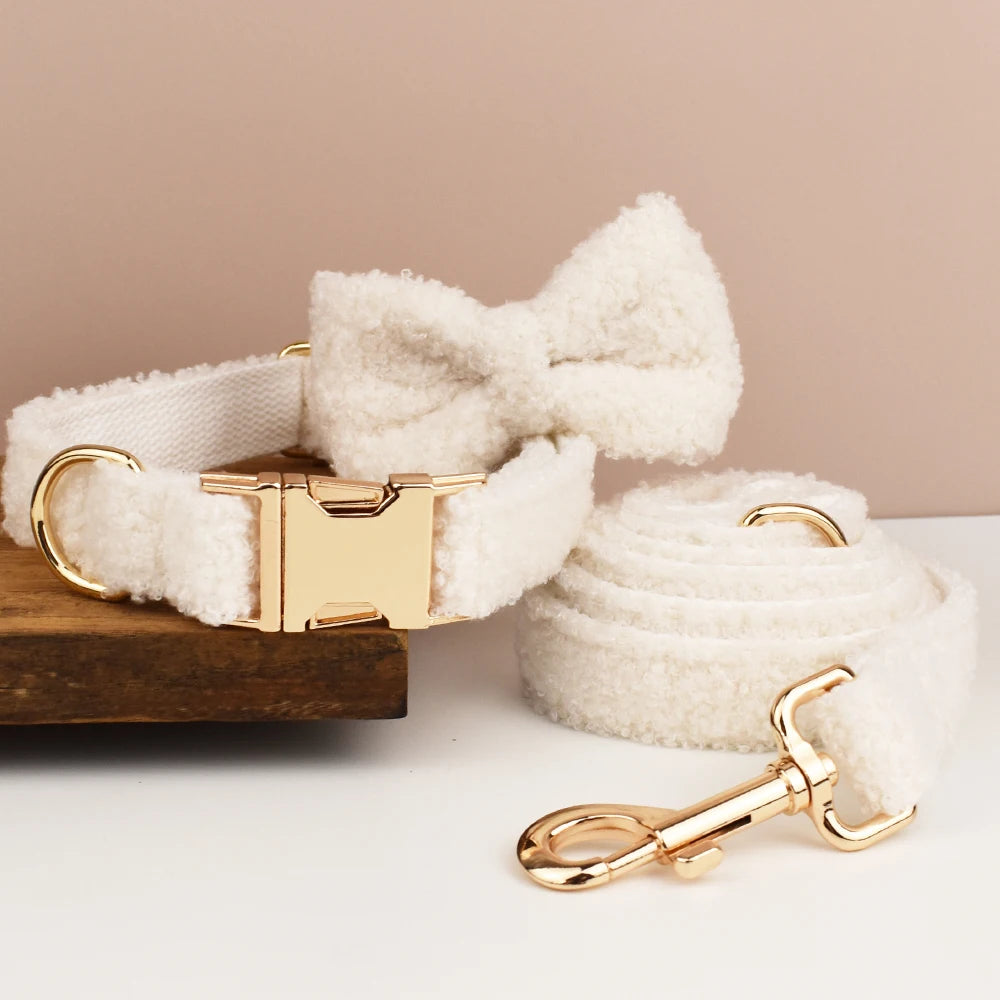 Snow White   PlushPooch Collar + Bow +  Leash Set