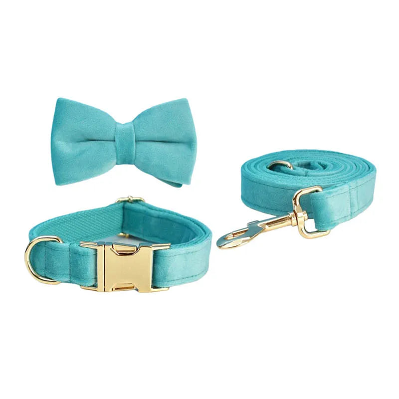 Turquoise Stone Velvet Collar & Leash