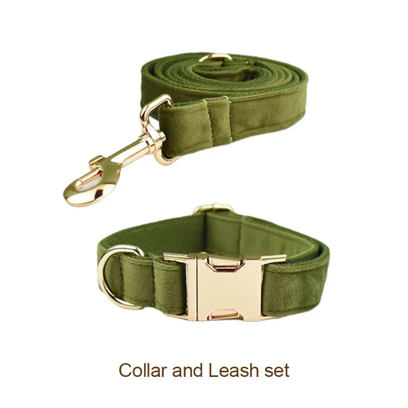 Army Green Velvet Collar & Leash