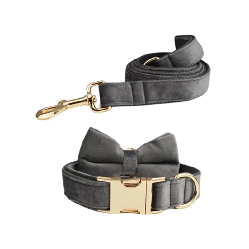 Dark Grey Velvet Collar & Leash