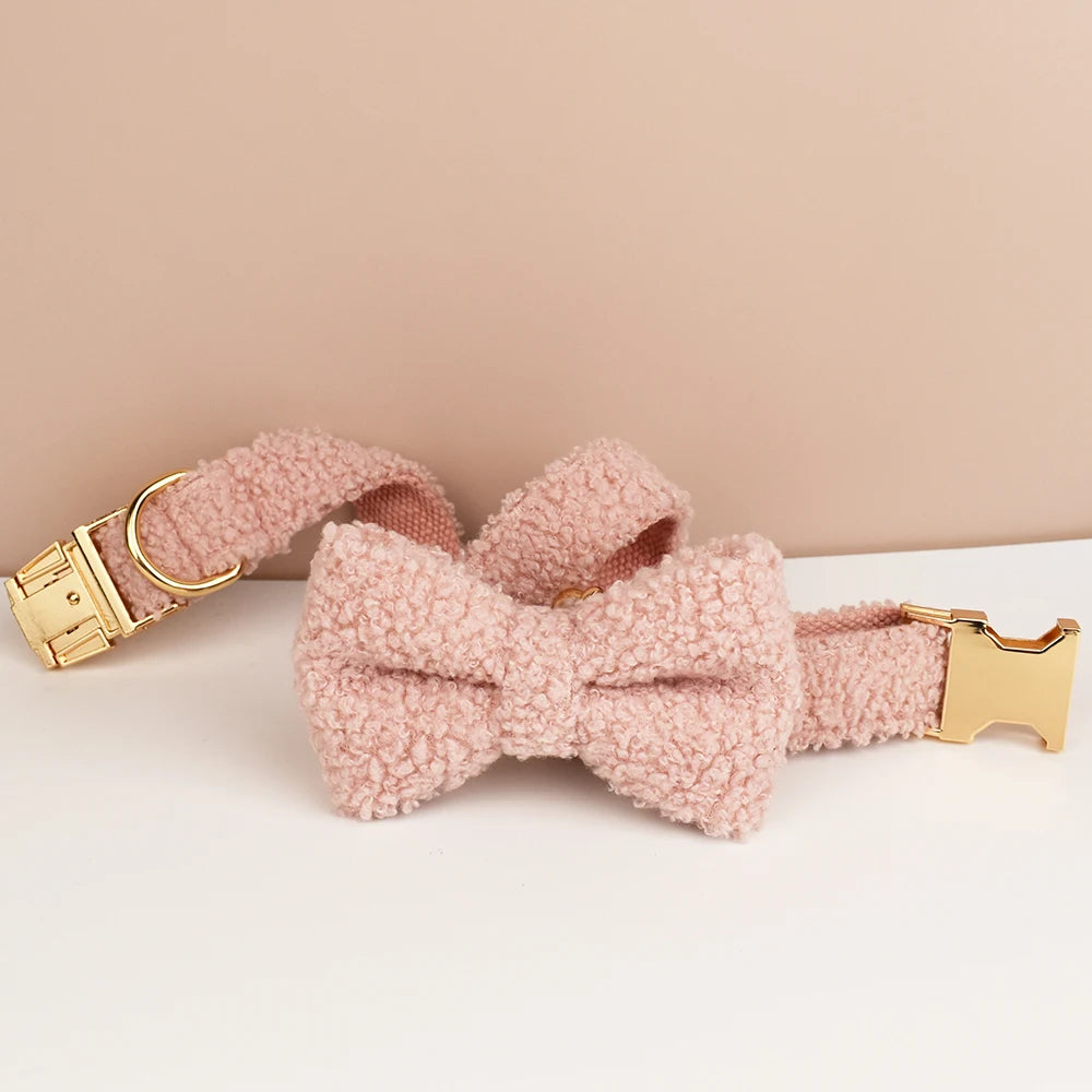 Blush   PlushPooch Collar + Bow +  Leash Set