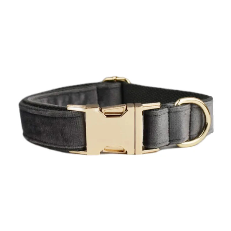 Dark Grey Velvet Collar & Leash