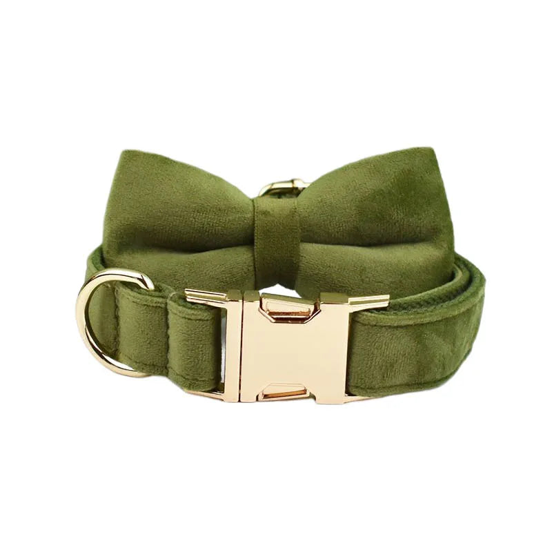 Army Green Velvet Collar & Leash