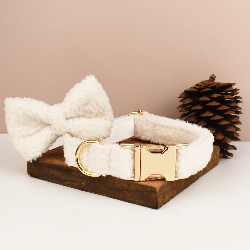 Snow White   PlushPooch Collar + Bow +  Leash Set