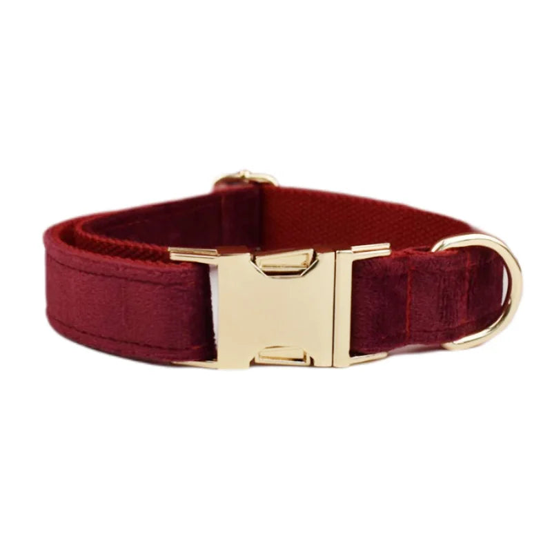 Red Wine Velvet Collar & Leash Set