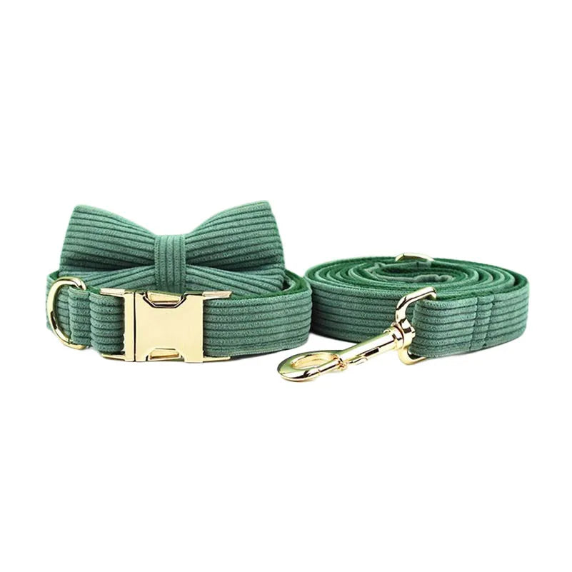 Dark Green Corduroy Collar & Leash
