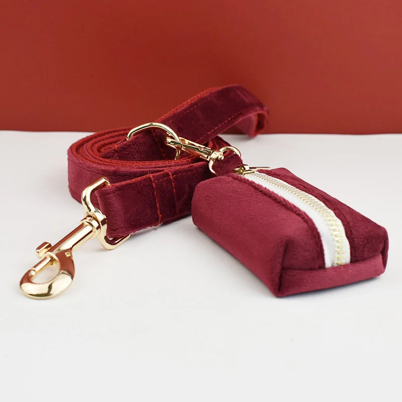 Red Wine Velvet Collar & Leash Set