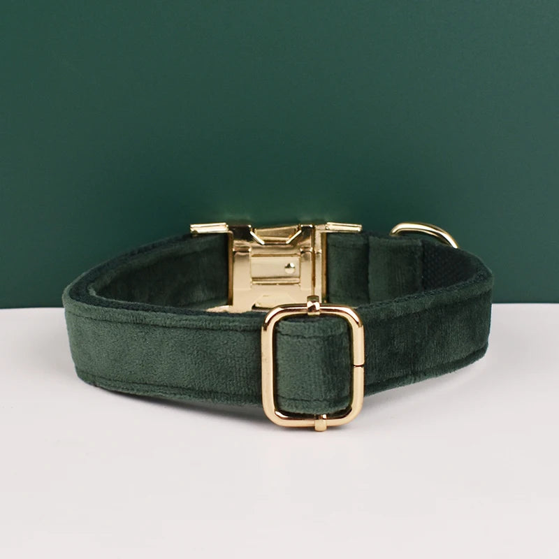 Hunter Green Velvet Collar & Leash