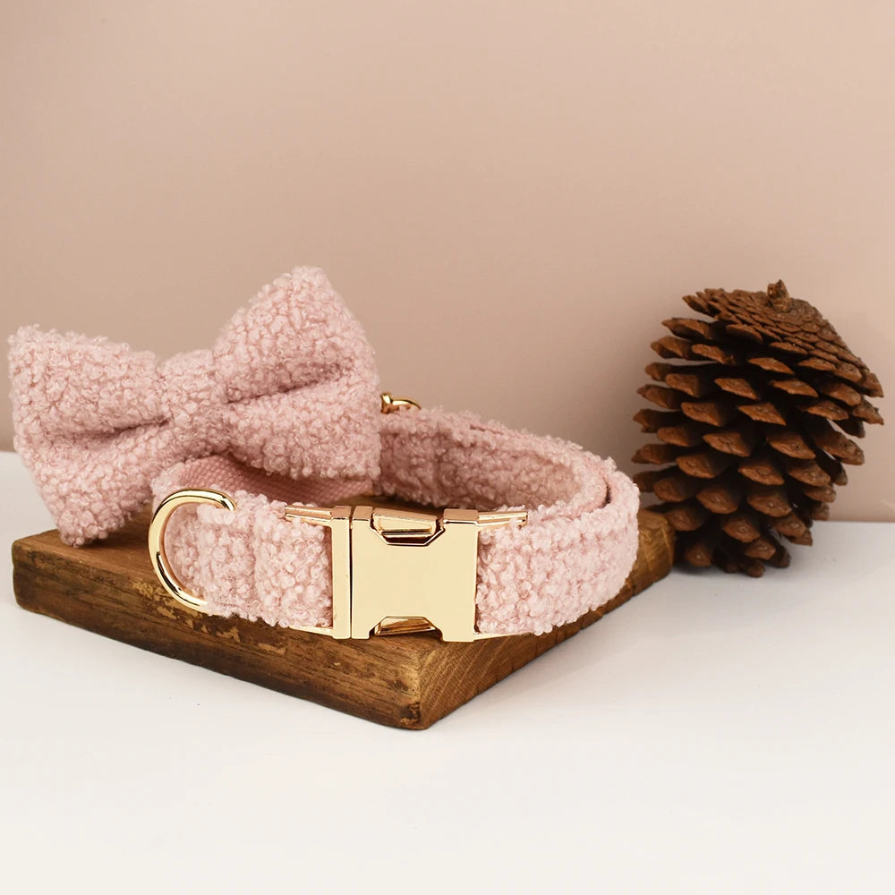 Blush   PlushPooch Collar + Bow +  Leash Set