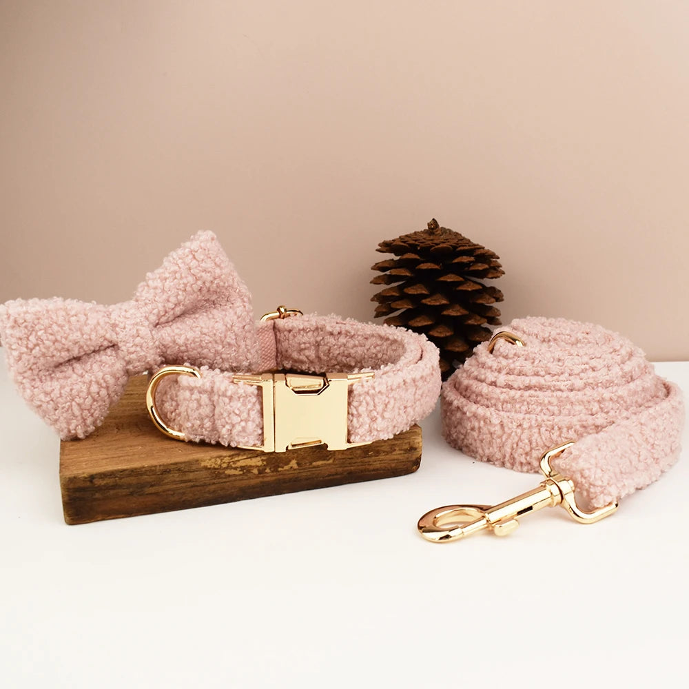 Blush   PlushPooch Collar + Bow +  Leash Set
