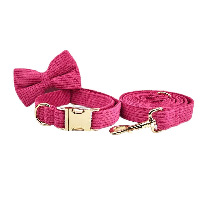 Hot Rose Corduroy Collar & Leash