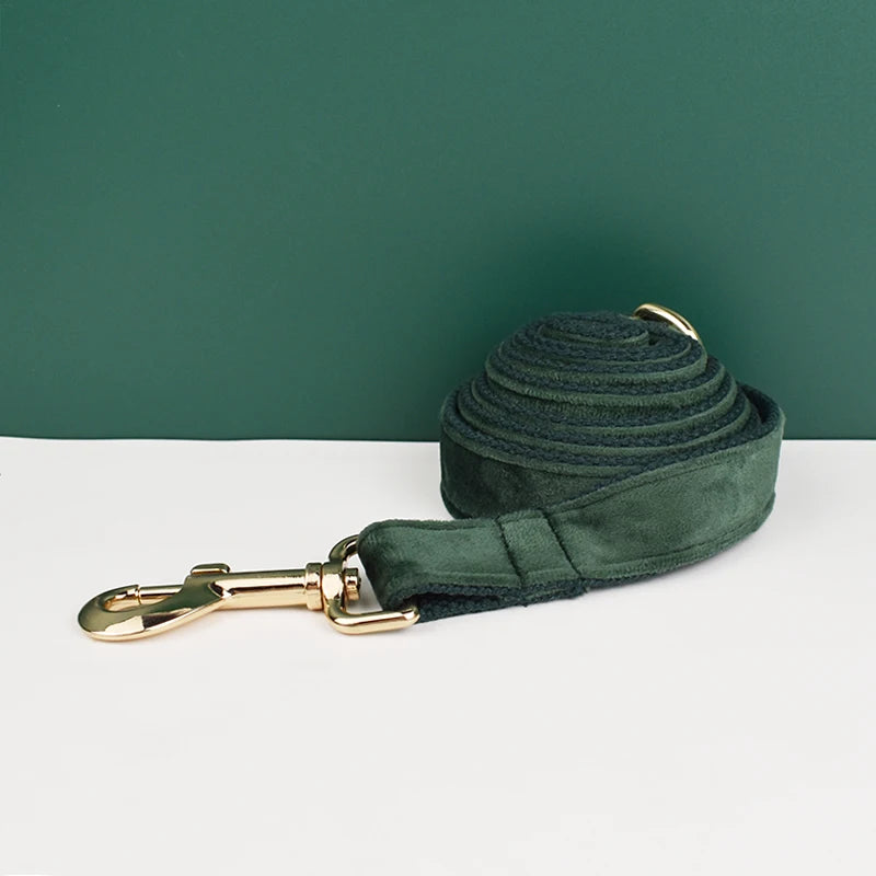 Hunter Green Velvet Collar & Leash