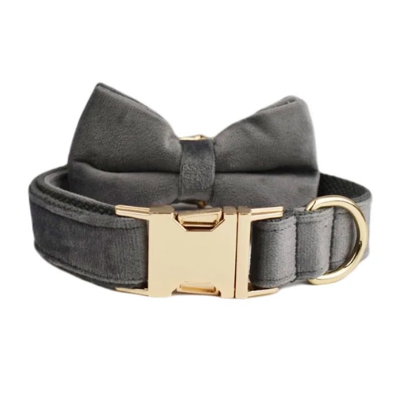 Dark Grey Velvet Collar & Leash