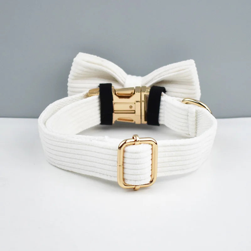 White Corduroy Collar And Leash