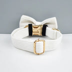 White Corduroy Collar And Leash