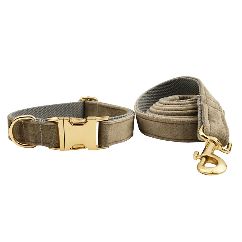 Grey Velvet Collar & Leash