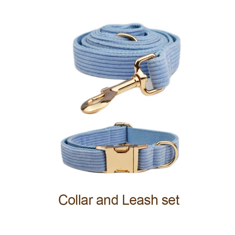Blue Corduroy Dog Collar & Leash